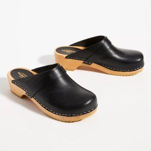 Swedish Hasbeens Husband Clog in Black Leather Size 38